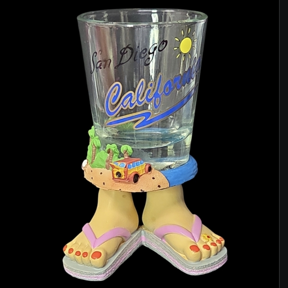 San Diego California Shot Glass with Beach Feet Wearing Flip-Flops Design